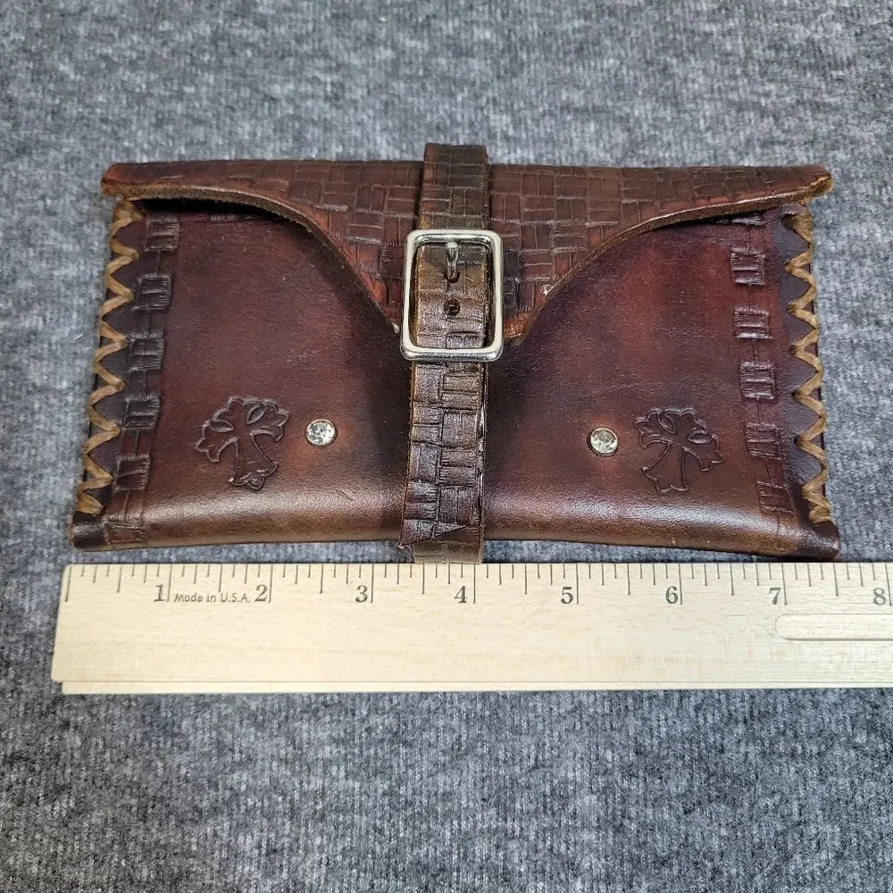 Vtg 80's Cowboy  Holder Pouch Brown Leather Handmade Buckle Western Wallet